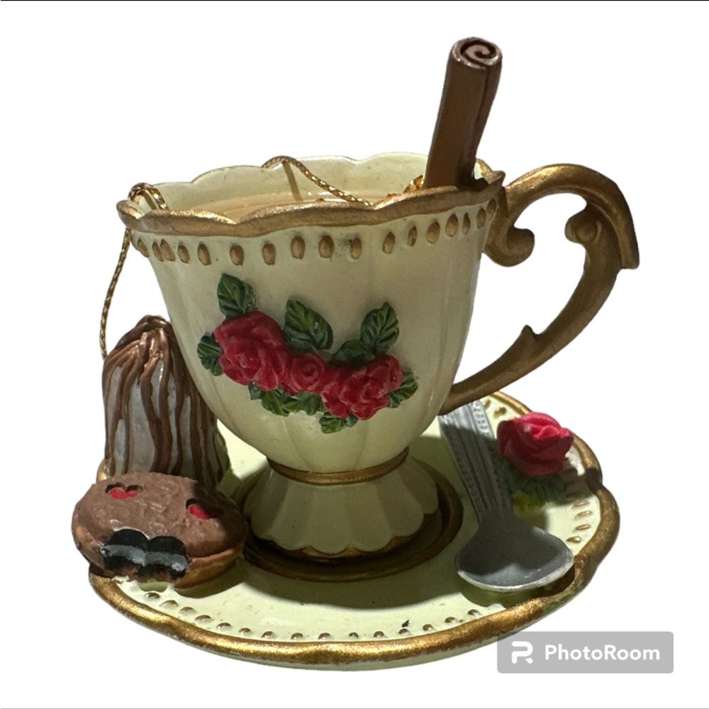 Vintage TEACUP SAUCER ORNAMENT Floral Flower Tea Cup Plate Spoon Christmas